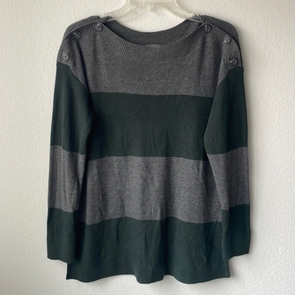 NWT Vince Camuto Sweater small striped green and gray with buttons